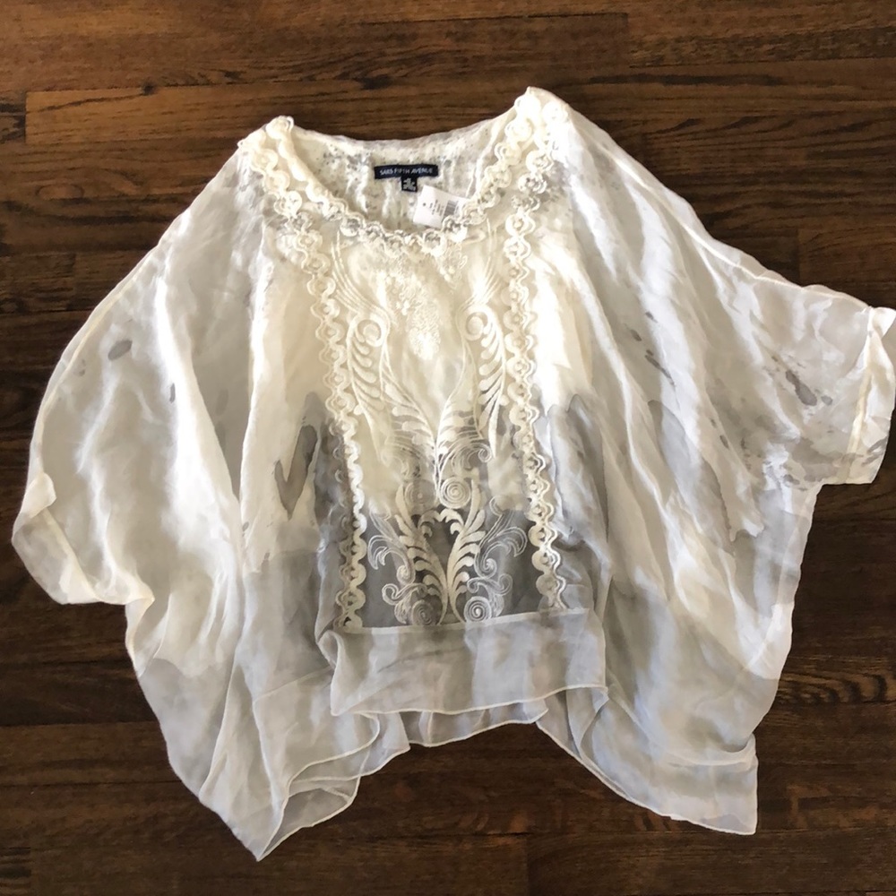 Saks Fifth Avenue Flowy Embroidered Semi-Sheer Top